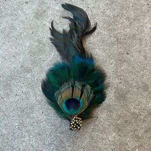 Vintage Peacock Feather & Rhinestone Women’s Hair Clip 5” NWOT Western